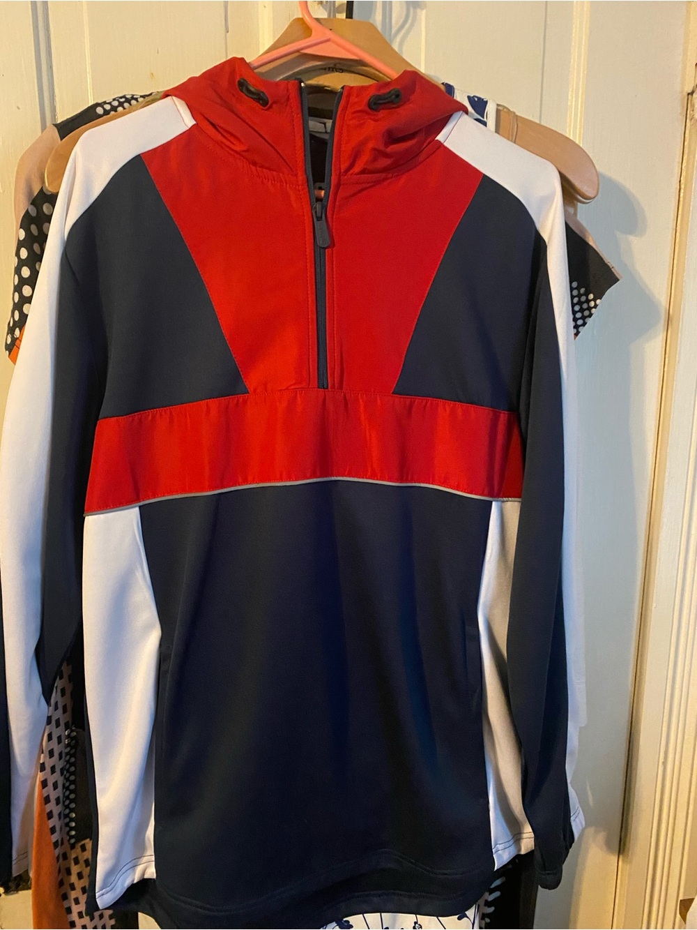 Men's Colorblock Half-Zip Hoodie Sweater - Red, Navy & White